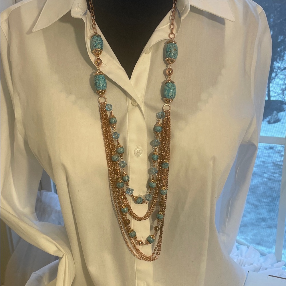 Elegant Turquoise and Rose Gold Layered Necklace
